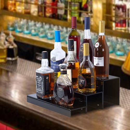 3 Tiers Bar Shelves for Liquor Bottles 15 Black Acrylic Risers Display Racks Stands for Collectibles