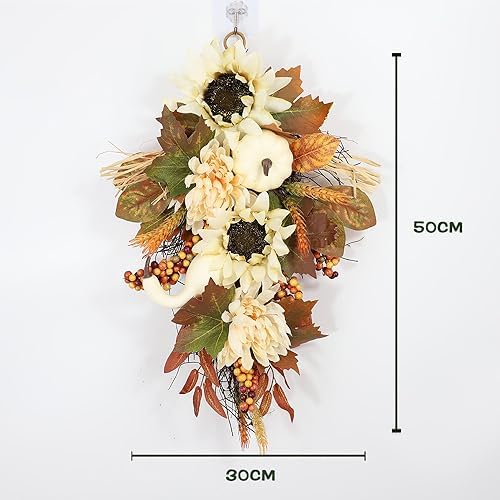 Artificial Fall Teardrop Swag Wreath for Front Door 1