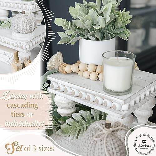 Wooden Tiered Tray Set - 3 Piece Farmhouse Display Risers