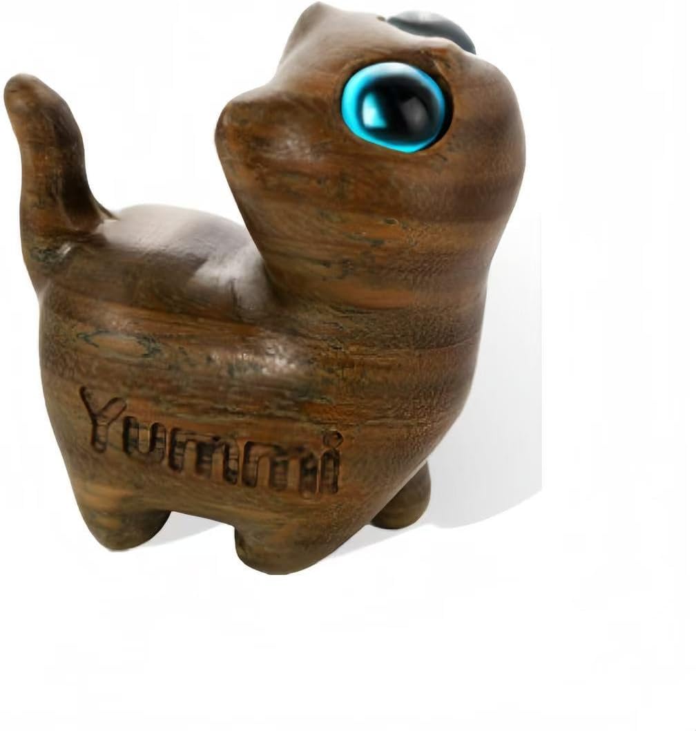 Custom Small Wooden Cat Sculpture Cute Desk Decor 1