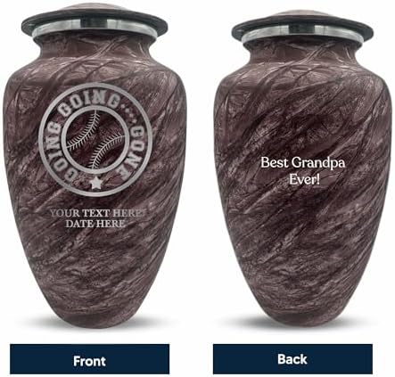 Custom Large Adult Cremation Urn with Name - Baseball Theme 200 Cubic Inch Burgundy