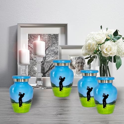 Trupoint Memorials Small Urns for Human Ashes Set of 4 Blue Green Golf