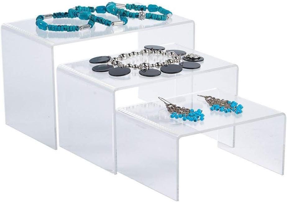 3 Piece Clear Acrylic Jewelry Display Riser Set for Home Dcor