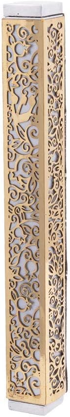 Yair Emanuel Lasercut Pomegranate Mezuzah - Gray with Gold Overlay 1