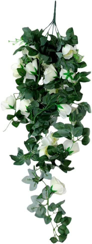Lindagary White Artificial Rose Swag Garland for Front Door and Home Dcor