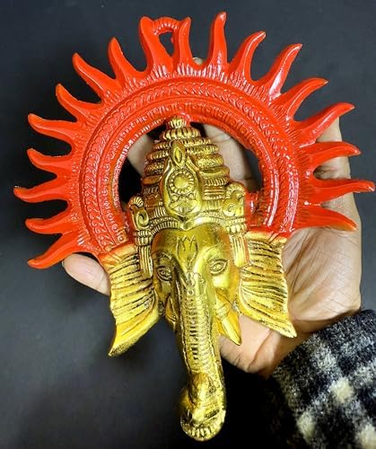 Ganesha Wall Hanging Decor 8 Inch Brass Sculpture