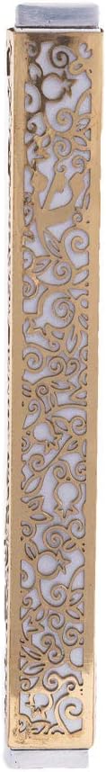 Yair Emanuel Lasercut Pomegranate Mezuzah - Gray with Gold Overlay 1