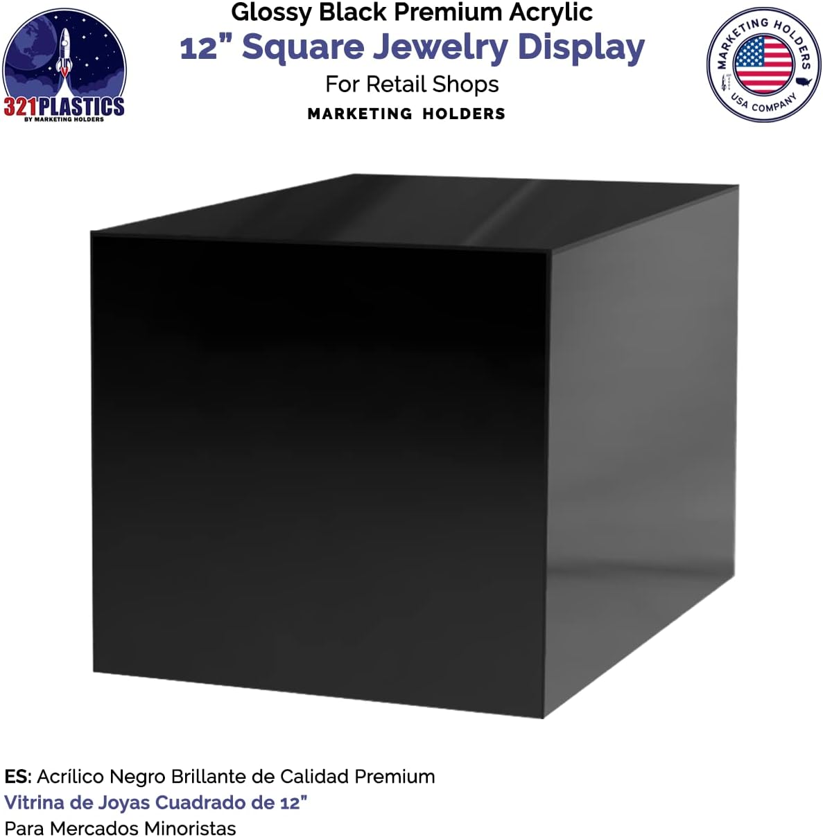 12 Inch Glossy Black Acrylic Display Riser Box