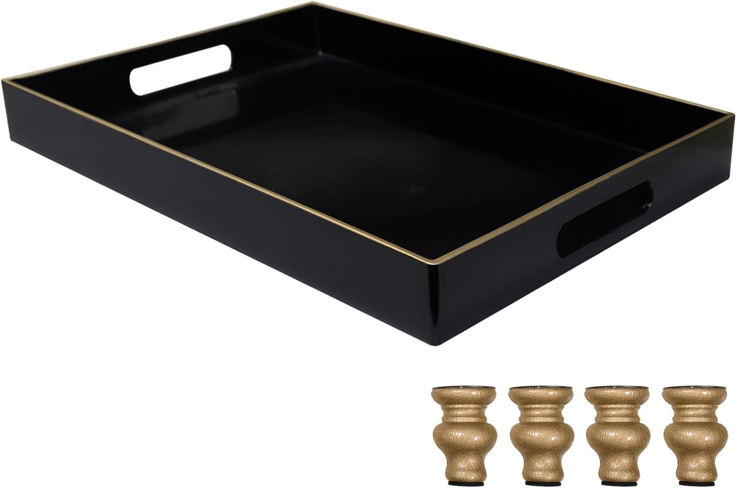 MAONAME Black Display Riser Decorative Tray 2 in 1 Pedestal Stand Serving Tray with Feet Rectangular