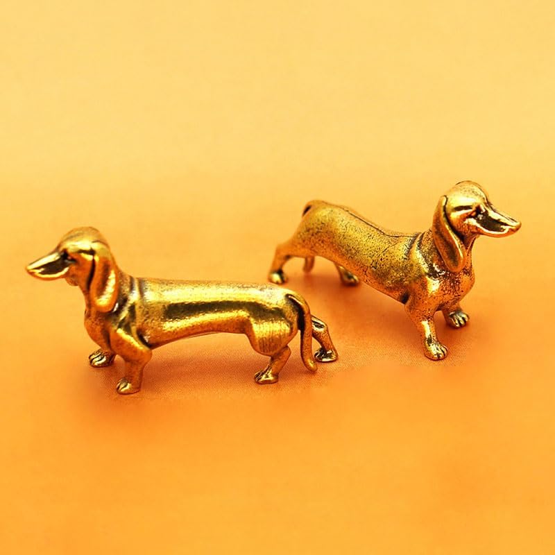 Solid Brass Dachshund Statue - Mini Decor Gift for Dog Lovers 2 Pack