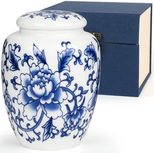 Exquisite Blue and White Porcelain Cremation Urn with Box