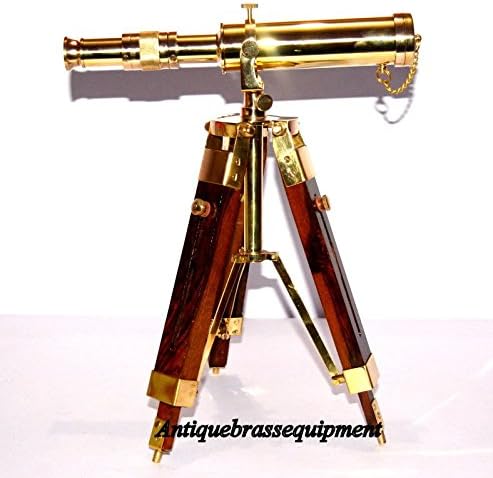 Mahira Nautical Vintage Brass Table Telescope with Wood Tripod