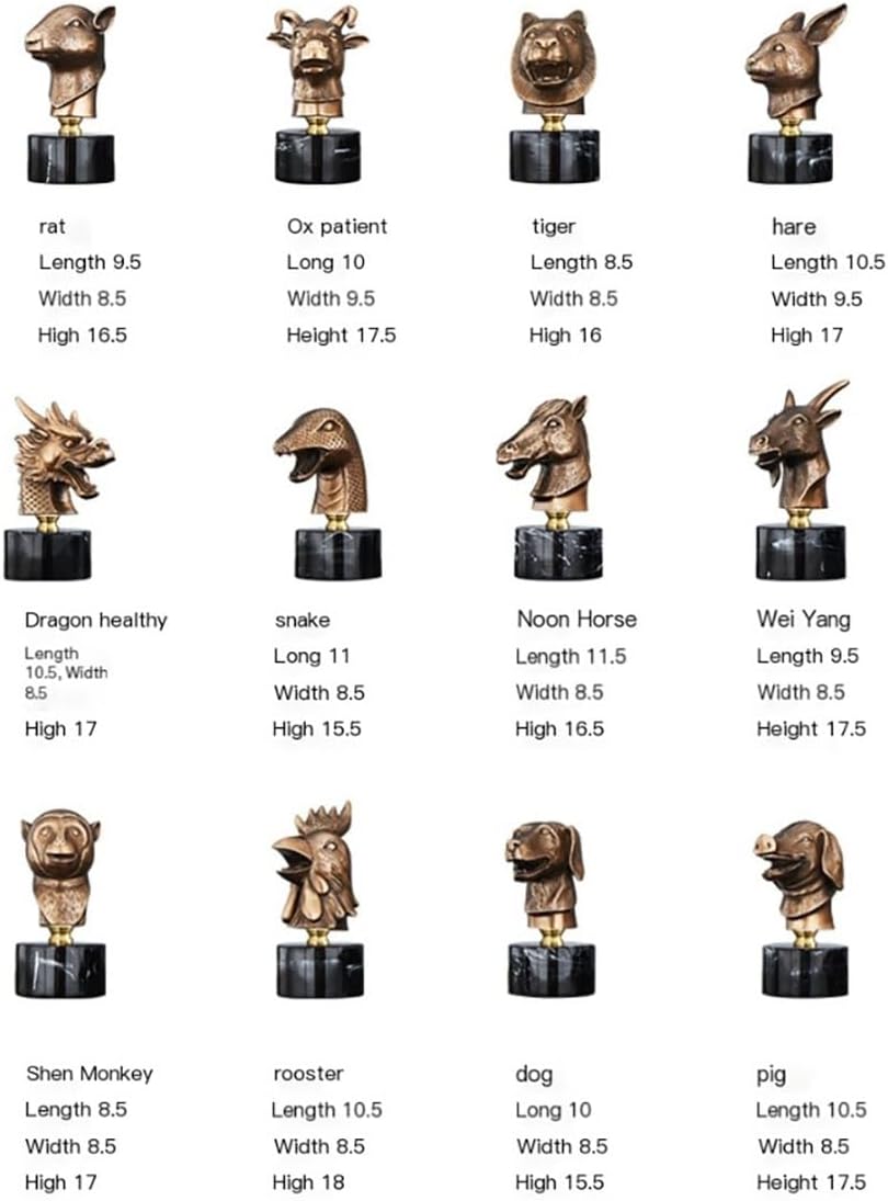 Chinese Zodiac Animal Head Sculptures with Bronze Finish and Marble Base