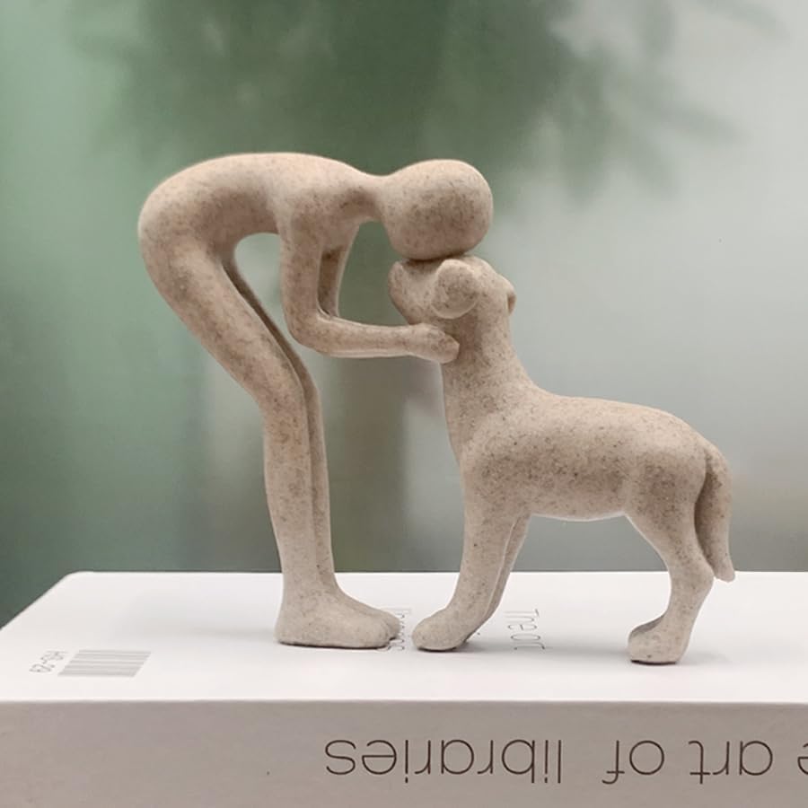 Human and Dog Statue Home Decor Sculpture