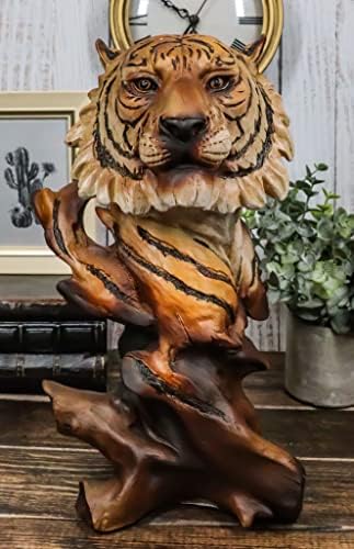 Ebros Gift Faux Wood Bengal Tiger Bust Statue 11 Inch Tall Decorative Figurine