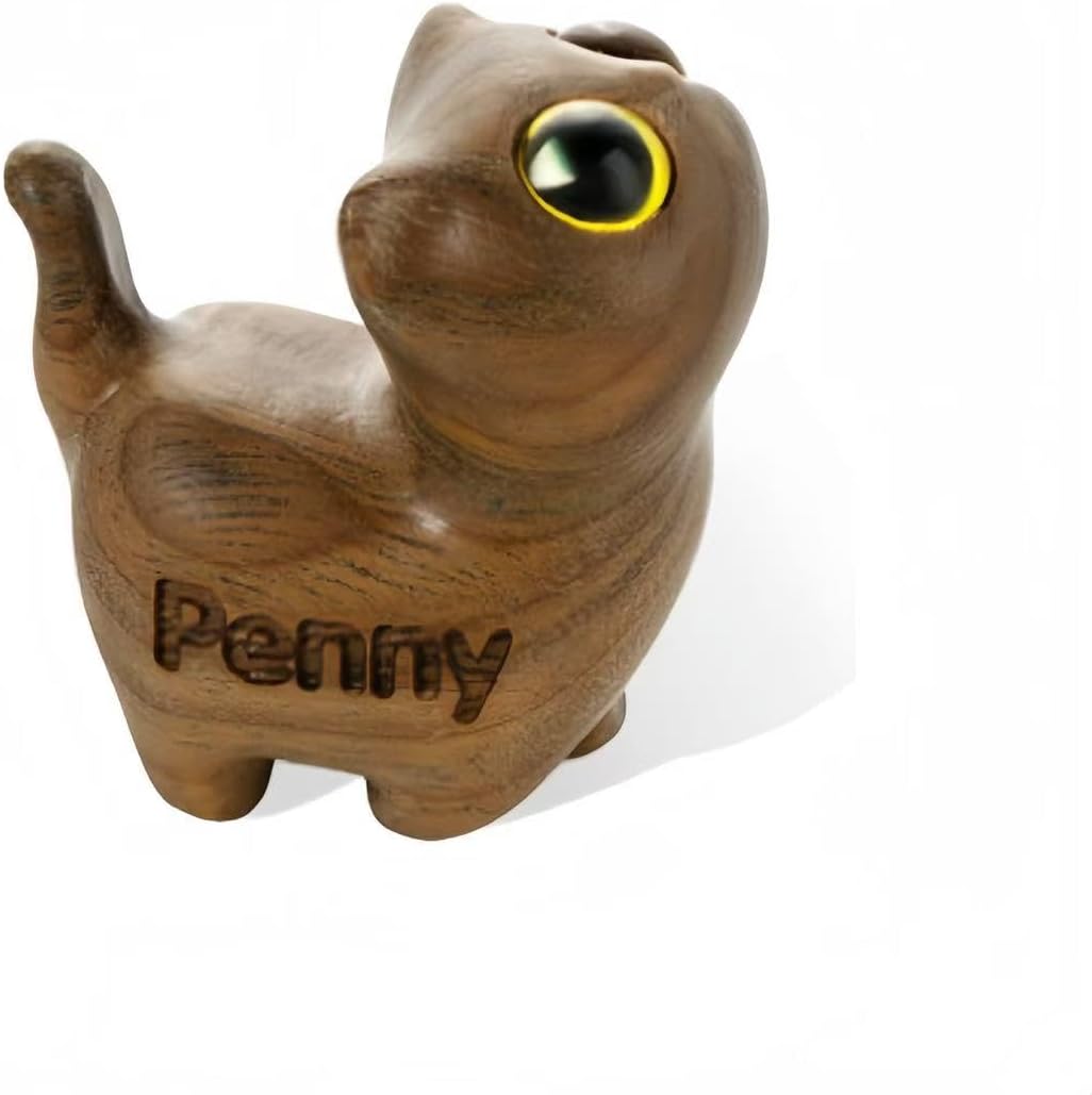 Custom Small Cute Wooden Cat Sculpture Figurine