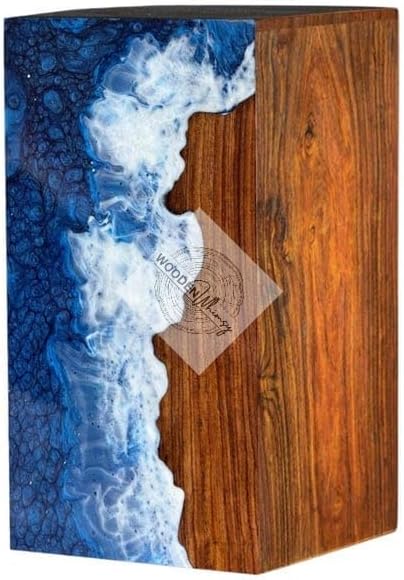 Ocean Wave Resin Urn Wooden Epoxy Memorial Box for Ashes