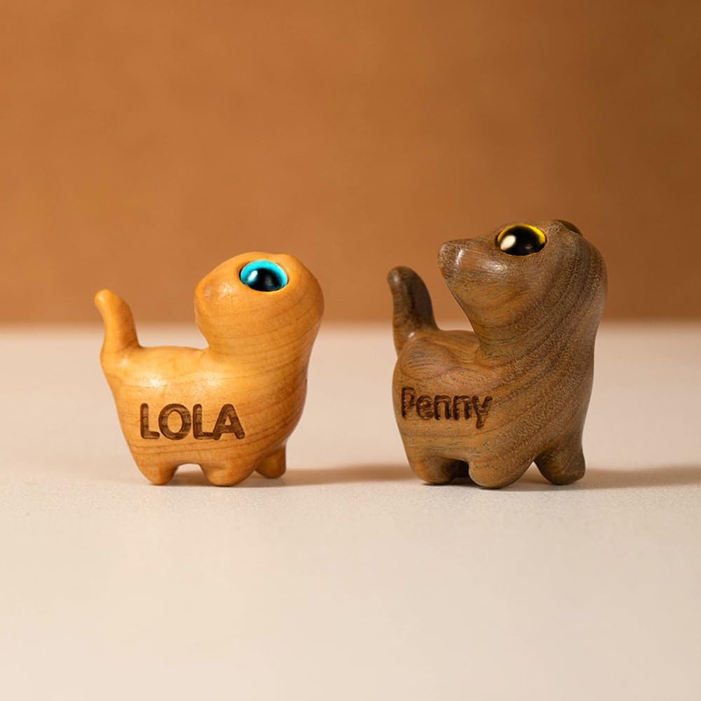 Custom Small Wooden Cat Sculpture Cute Desk Decor
