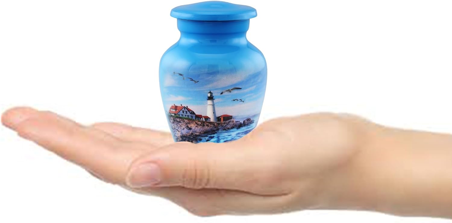 Lighthouse Keepsake Urn for Ashes - Mini Cremation Urn with Premium Case and Bag
