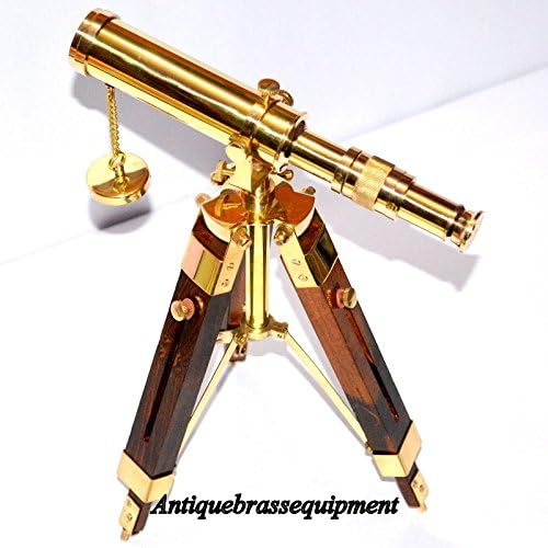 Mahira Nautical Vintage Brass Table Telescope with Wood Tripod