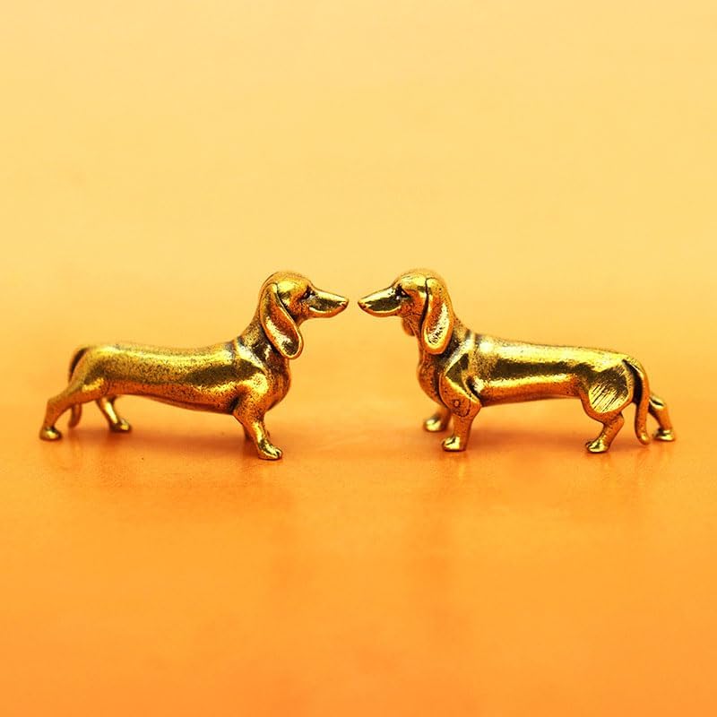 Solid Brass Dachshund Statue - Mini Decor Gift for Dog Lovers 2 Pack