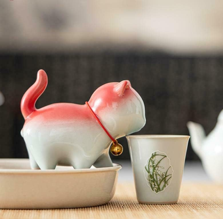 EatingBiting Ceramic Tea Pet Cute Lucky Cat Ornament
