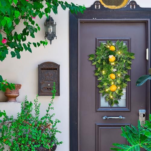 Lemon Teardrop Swag with LED Lights for Front Door Summer Garland