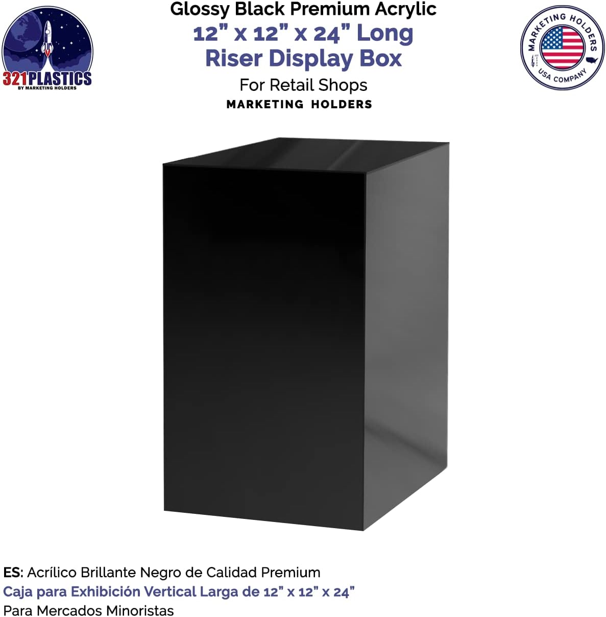 12 x 12 x 24 Acrylic Cube Display Stand Black