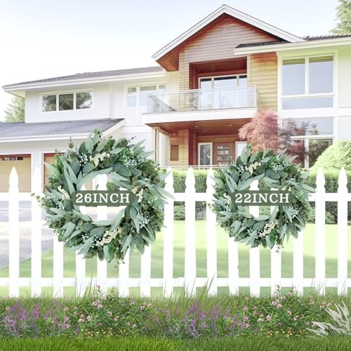 Eucalyptus Wreaths 22 Inch Artificial Greenery Front Door Decor