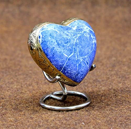 eSplanade Brass Mini Cremation Urn Heart-Shaped Container with Stand Blue 275 Inches