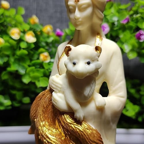 Female Statue Lady Buddha with Nine-Tailed Fox Home Office Decor
