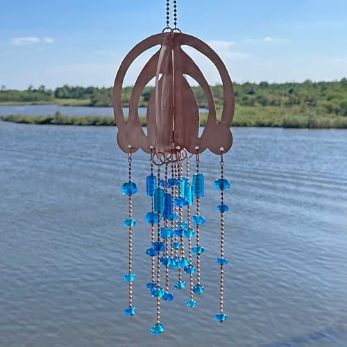 Handmade Copper Jellyfish Mobile with Aqua Blue Glass Beads 1