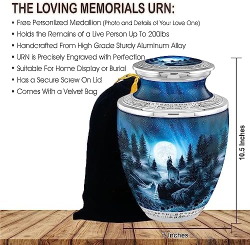 Personalized Medallion Wolf Cremation Urn for Adult Ashes