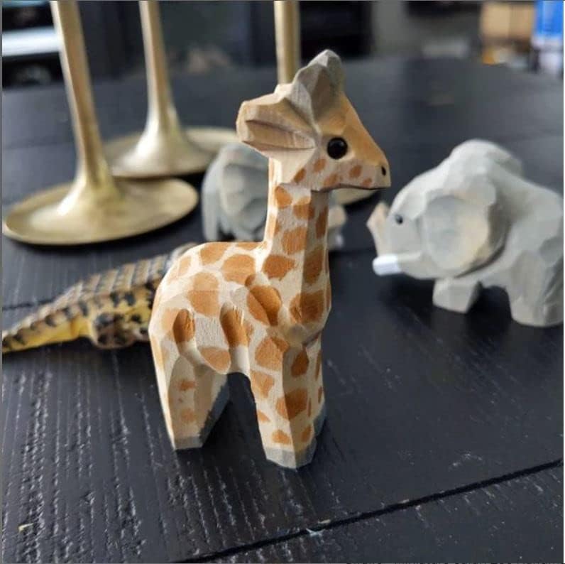 Hand-Carved Wooden Giraffe Figurine for Home Decor