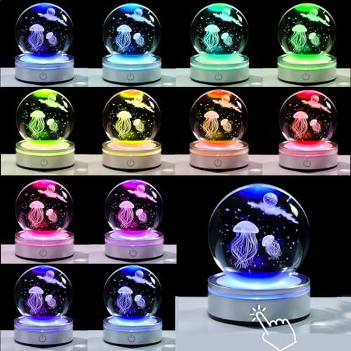 Movdyka 3D Crystal Jellyfish Night Light Decor