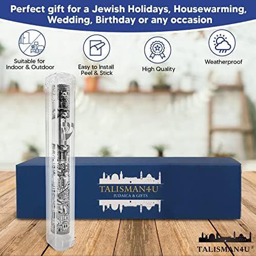 Jerusalem Clear Mezuzah Case with Scroll Silver Ornament