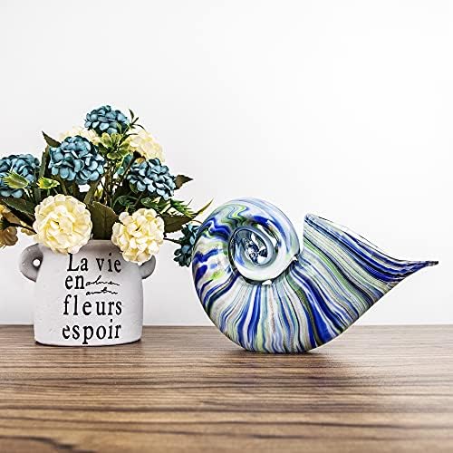 QFkris Blue Nautilus Glass Figurine Decor