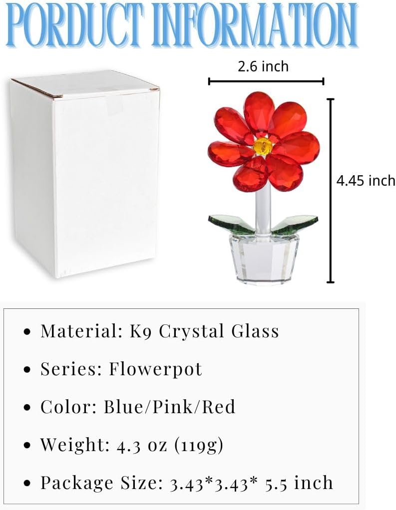 Crystal Flower Figurine Faceted Glass Decor Ornament for Her