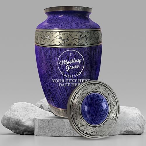 Personalized Large Adult Cremation Urn with Funny Design and Name - Purple Silver Inlay 200 cu Inch