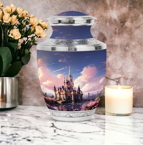 The Castle By The Blooming River Cremation Urn 10 Inch Adult Size