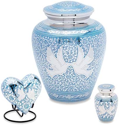 Blue Loving Dove Decorative Urns Set
