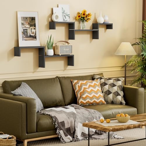 SRIWATANA Weathered Black Floating Wall Shelves Set of 5
