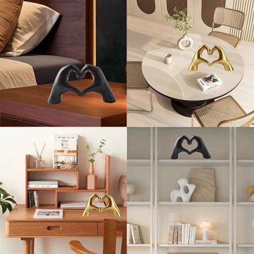 Panthra 2PCS Heart Hands Sculpture Gold and Black
