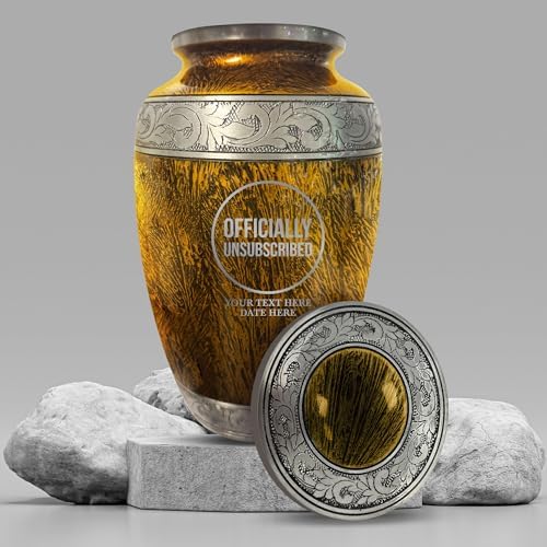 Personalized Tech Cremation Urn with Name and Humorous Design 200 cu Inch Silver Inlay Collection Gold