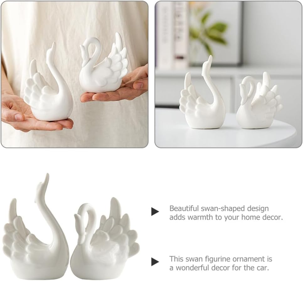 Kichvoe Swan Sculpture Decor 2pcs Ceramic Figurine Couple Table Decorations