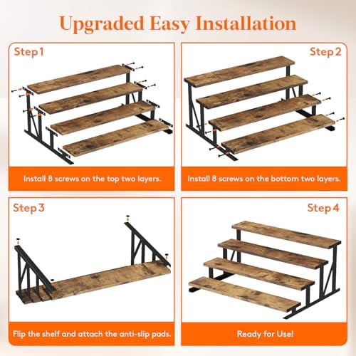 Lifewit 4-Tier Wooden Display Riser with Metal Stand Rustic Brown