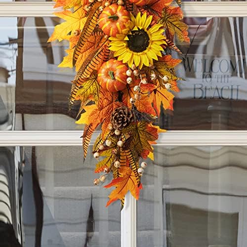 Glitzhome 26 Inch Autumn Sunflower Pumpkin Leaf Swag