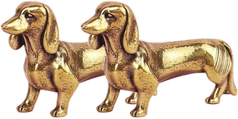 Solid Brass Dachshund Statue - Mini Decor Gift for Dog Lovers 2 Pack