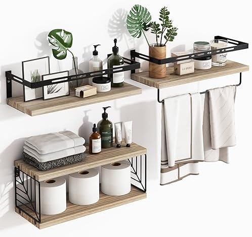 Fixwal 31 Floating Bathroom Shelf Over Toilet with Towel Bar