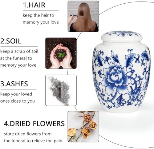 Exquisite Blue and White Porcelain Cremation Urn with Box